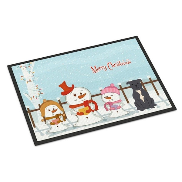Carolines Treasures Merry Christmas Carolers Staffordshire Bull Terrier Blue Indoor or Outdoor Mat, 18 x 0.25 x 27 in. BB2377MAT - main